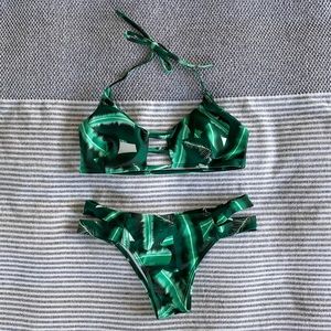 Strappy Leaf-Printed Bikini Set